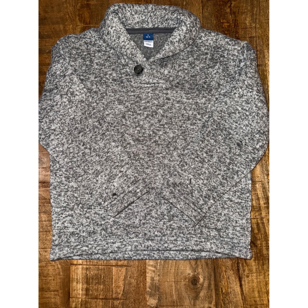Old Navy Boys Gray Marled Shawl Collar Sweater Fleece Pullover Size S 6-7